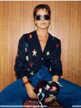 NWT Never Fully Dressed multi-colour star knit cardigan in black